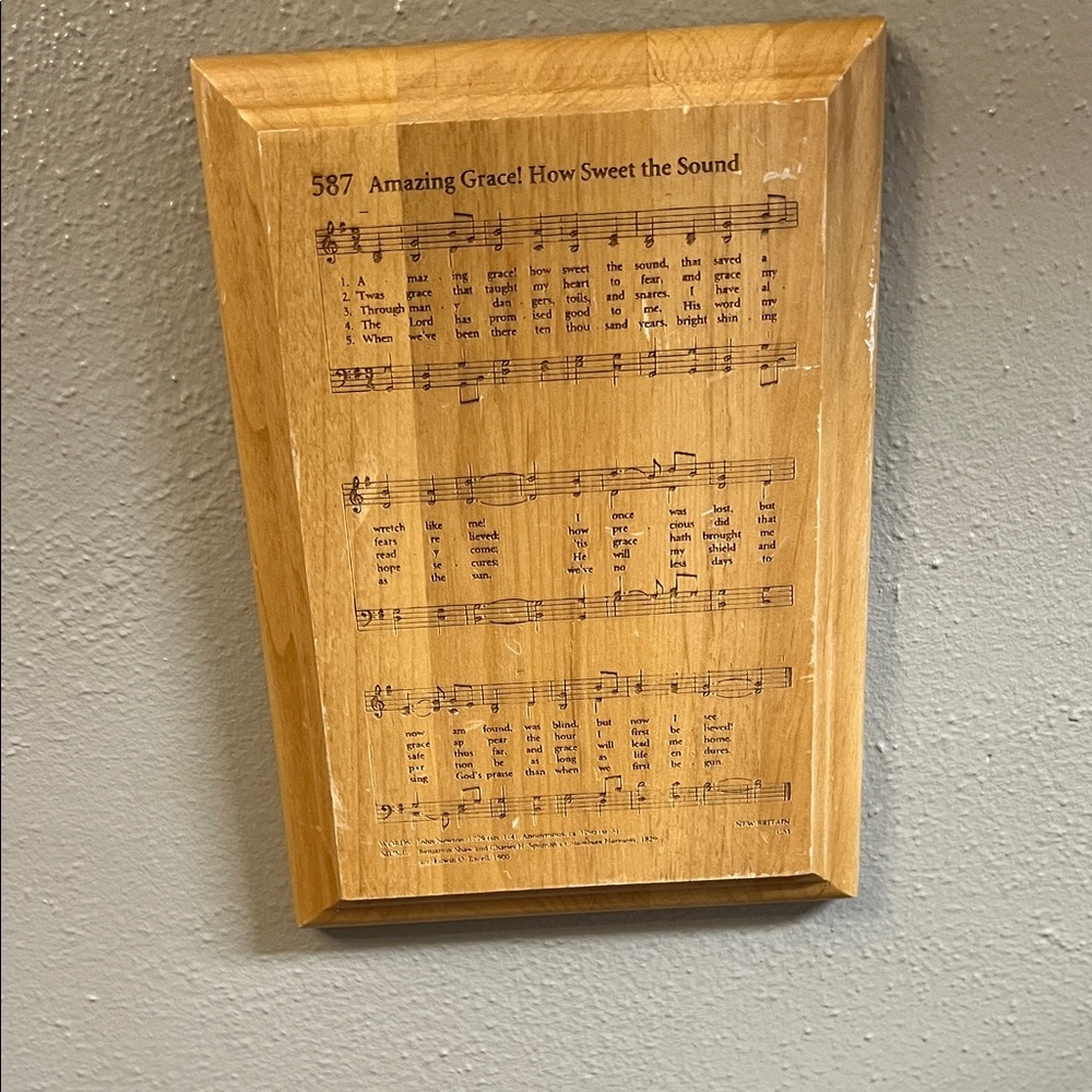 Vintage wood carved amazing grace music plaque
